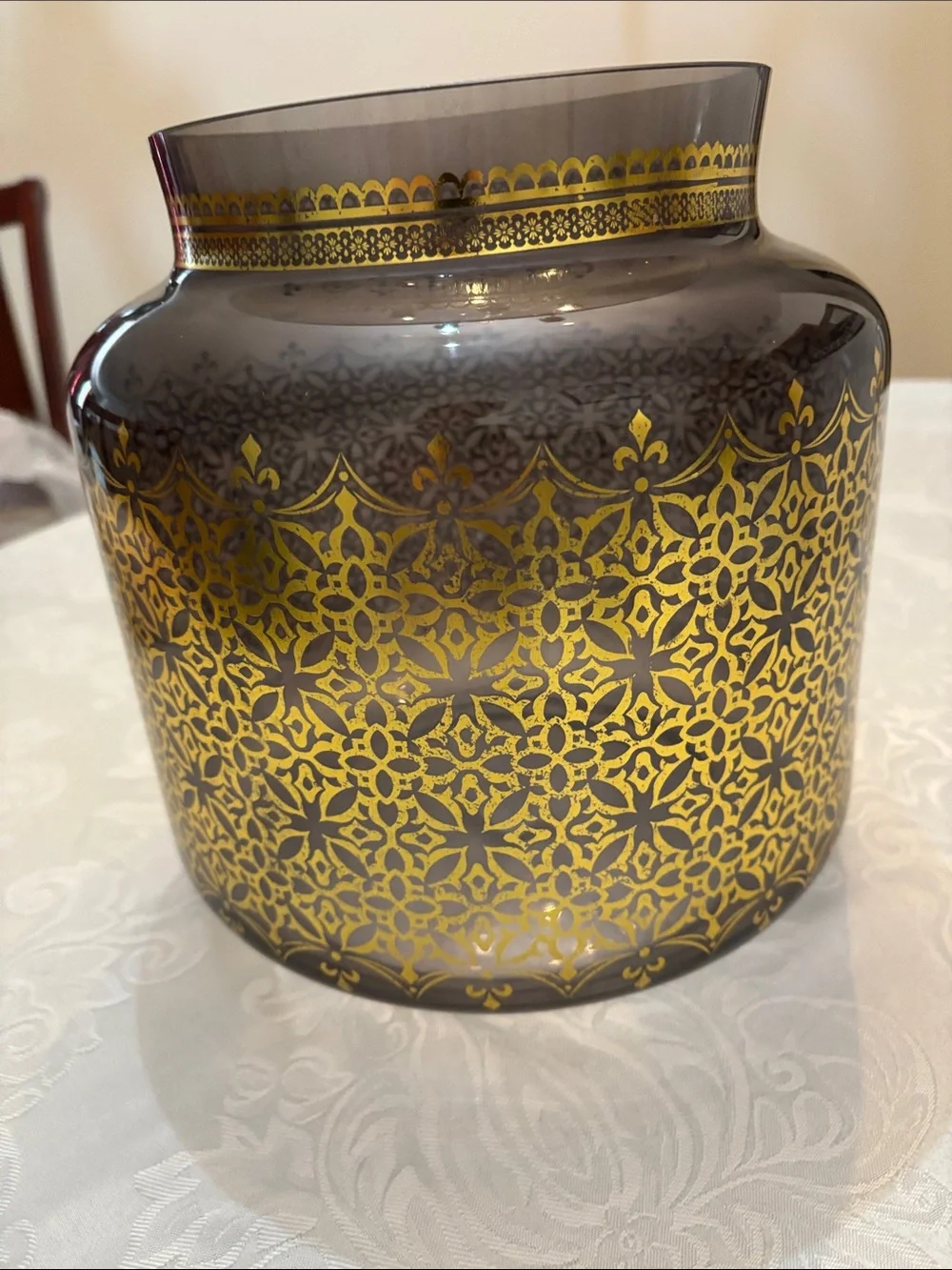 Lenox Smoky Gray Glass Vase with Gold Filigree